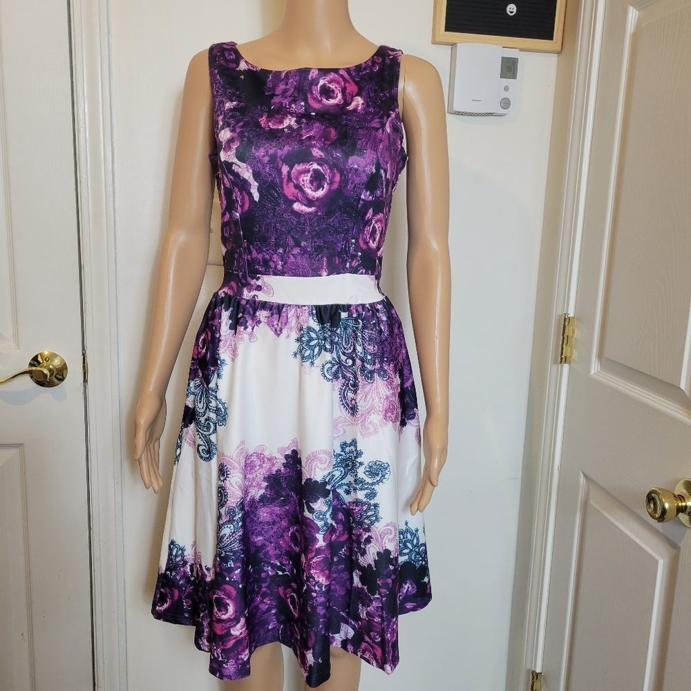 OWIN purple paisley spring dress size small